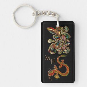 Llavero Arte de dragón chino ornamentado metalizado