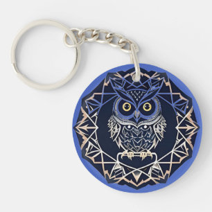 Llavero 🦉 Arte de encanto de patrón de búho geométrico 🦉