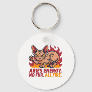 Llavero Arte de Energía Zodiacal de Fuego de Gato Sphynx A