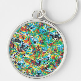 Llavero Arte de estampado de flores de primavera verde azu