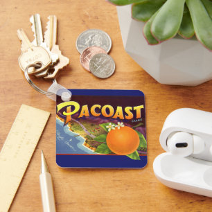 Llavero Arte de etiqueta de caja de frutas vintage, naranj