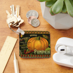 Llavero Arte de etiqueta de lata antigua, calabaza maripos