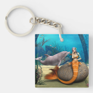 Llavero Arte de Fantasía Subacuática de Sirena Delfín Soña