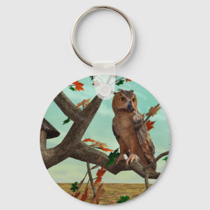 Llavero Arte de fauna del arce de búho de otoño