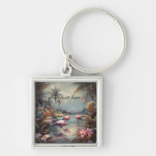 Llavero Arte de flamenco tropical vintage personalizado