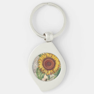 Llavero Arte de Flor de Damasco Vintage Girasol