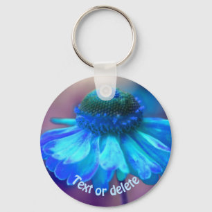 Llavero Arte de Flor de Zinnia Azul Personalizado