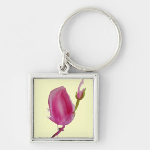 Llavero Arte de flores acuáticas de Magnolia rosa