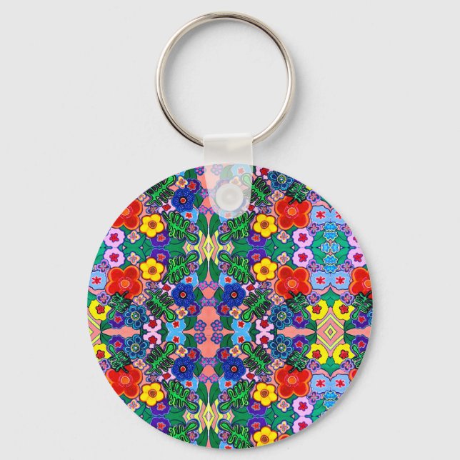 Llavero Arte de flores luminosas abstractas (Anverso)