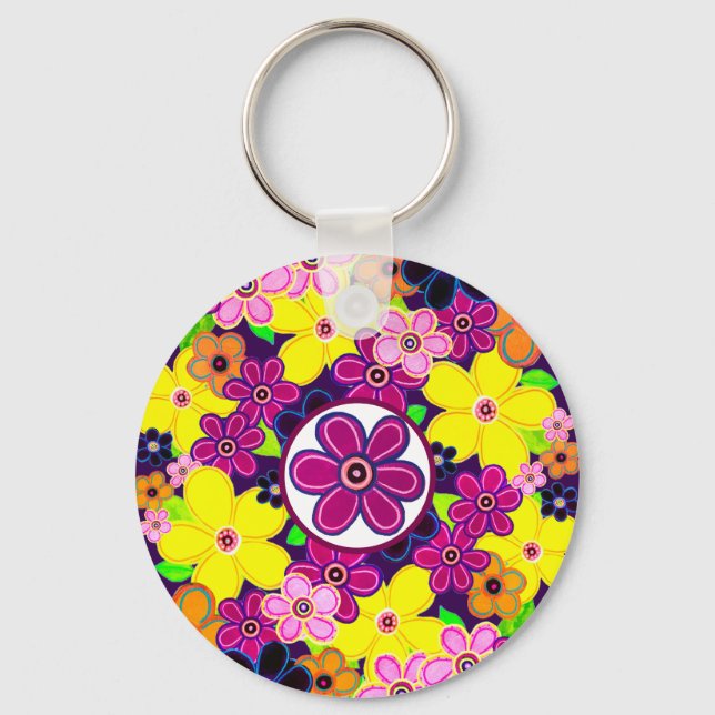 Llavero Arte de flores luminosas abstractas (Anverso)