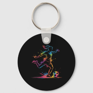 Llavero Arte de fútbol de niña de neón colorido Diseño de 