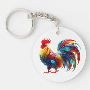 Llavero Arte de Gallo Colorido Vibrante