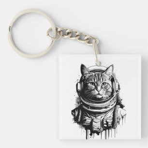 Llavero Arte de gato astronauta con tinta