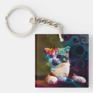 LLAVERO ARTE DE GATO COLORIDO DIVERTIDO