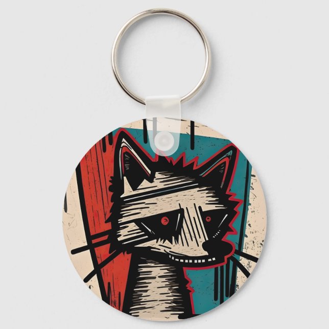 Llavero Arte de gato grunge (Anverso)