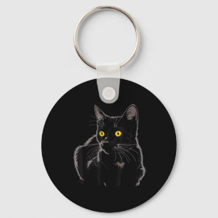 Llavero Arte de gato negro gráfico con ojos amarillos Cool