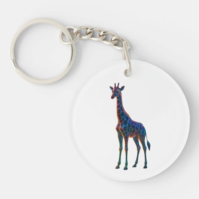 Llavero Arte de Giraffe en vidrio arco iris (Frente)