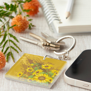Llavero Arte de girasol grunge negrita floral amarilla rús