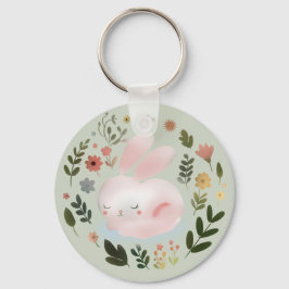 Llavero Arte de guirnalda floral de conejito de primavera 