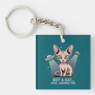 Llavero Arte de humor alienígena OVNI gato Sphynx juzgando