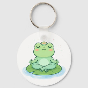Llavero Arte de IA de rana kawaii meditando en postura de