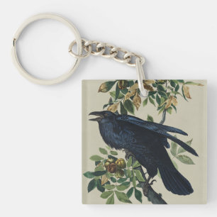 Llavero Arte de la naturaleza del cuervo de Audubon vintag