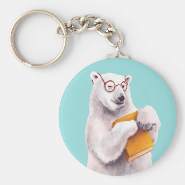 Llavero Arte de lectura de oso polar - Lover libro (Frente)