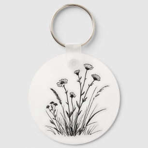 Llavero Arte de línea de margaritas de pradera de flores s