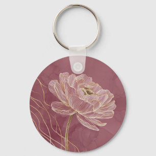 Llavero Arte de línea floral dorado rosa polvoriento elega