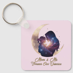 Llavero Arte de Luna con Silueta de Galaxia de Mamá e Hijo