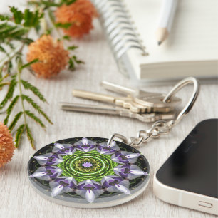Llavero Arte de Mandala de Floral Púrpura en Calidoscopio