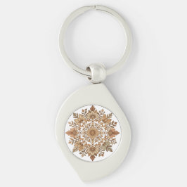 Llavero Arte de Mandala Floral Intrincado en Tonos Marrone