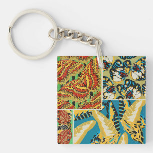 Llavero Arte de Mariposa Art Déco Amarillo y Turquesa Vibr