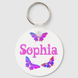 Llavero Arte de mariposa colorida rosa Sophia Agregar nomb