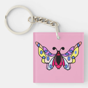 Llavero Arte de Mariposa Folk Moderno Vibrante Personaliza