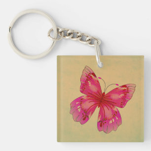 Llavero Arte de mariposa rosa oriental vintage
