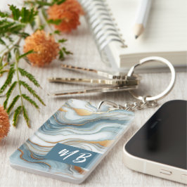 Llavero Arte de mármol personalizado gris azul teal dorado