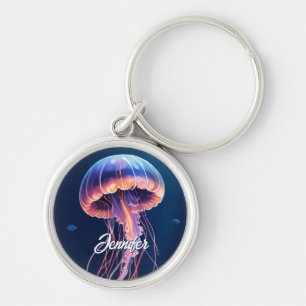 Llavero Arte de medusas, nombre con letra cursiva blanca