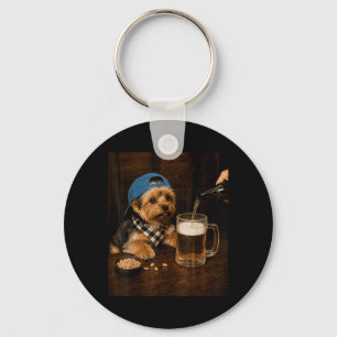 Llavero arte de meme de perro divertido bebiendo cerveza Y