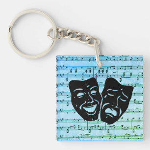 Llavero Arte de música azul une máscaras de teatro 