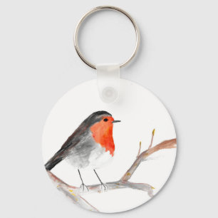 Llavero Arte de Navidades de la pintura de acuarela Robin