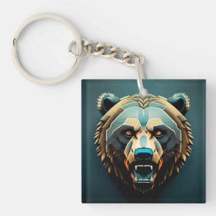 Llavero Arte de oso estilizado feroz 