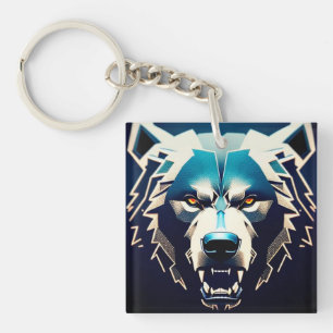 Llavero Arte de oso estilizado feroz con resaltes neón abs