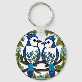 Llavero Arte de papel de pájaros arrendajos azules