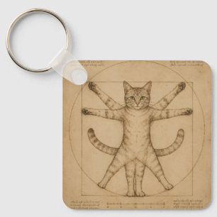 Llavero Arte de parodia del Renacimiento del gato vitruvia