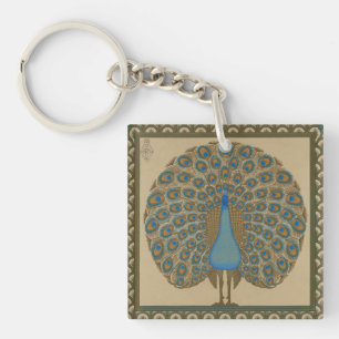 Llavero Arte de pavo real azul dorado vintage de Walter Cr