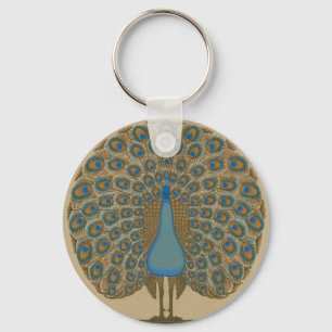 Llavero Arte de pavo real azul dorado vintage de Walter Cr