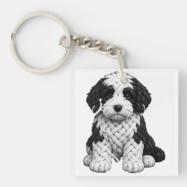 Llavero Arte de perro Sheepadoodle de nudo celta (Frente)