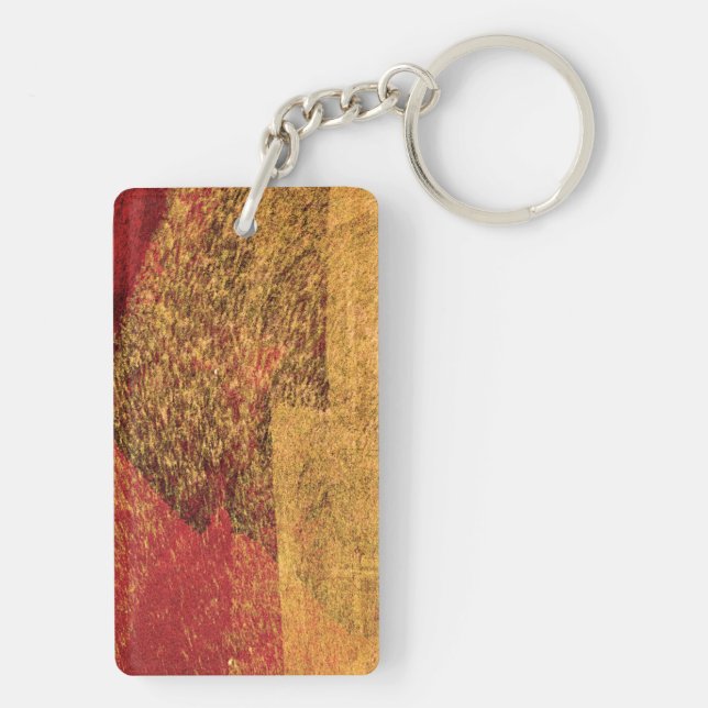 Llavero Arte de pincel de pintura abstracto amarillo rojo (Atrás)