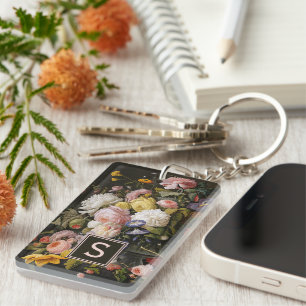 Llavero Arte de pintura de flores barrocas elegantes en bo